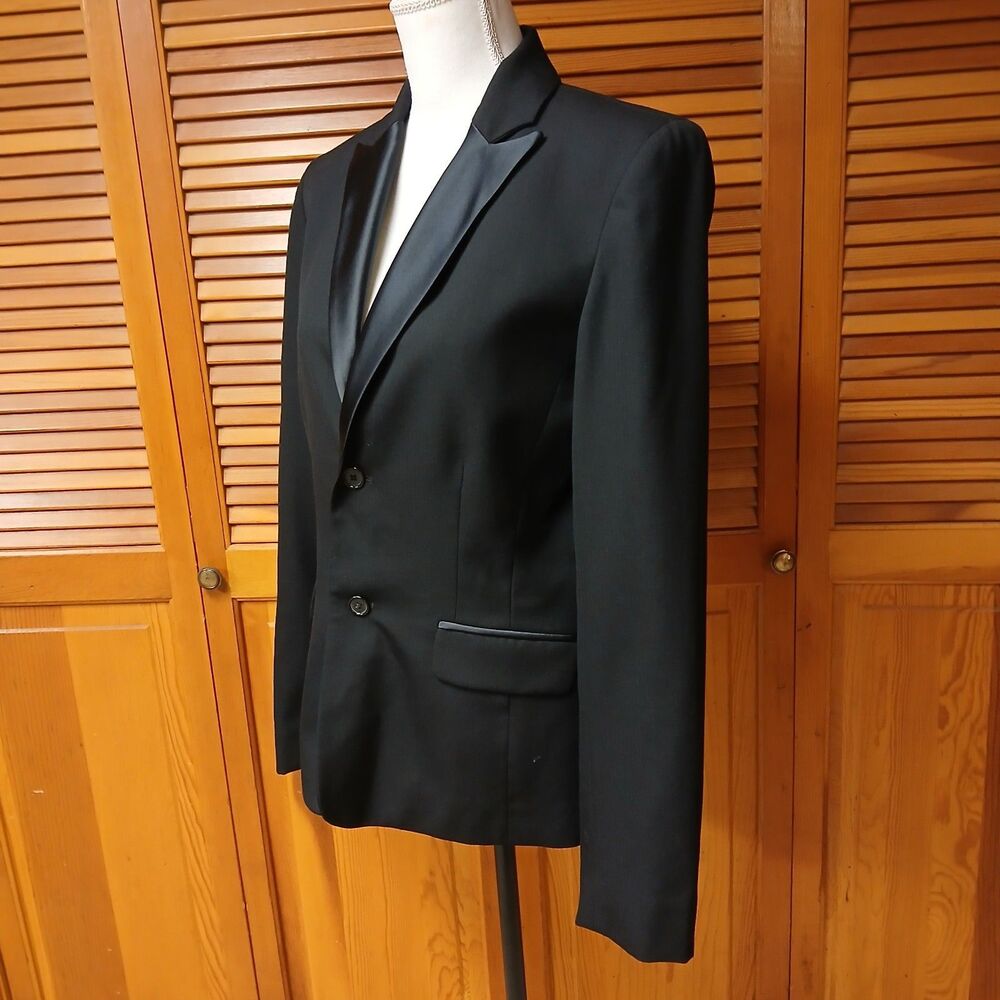RALPH Ralph Lauren Women's Black 100% Wool Tuxedo Blazer Satin Lapel Size Medium - Picture 5 of 10